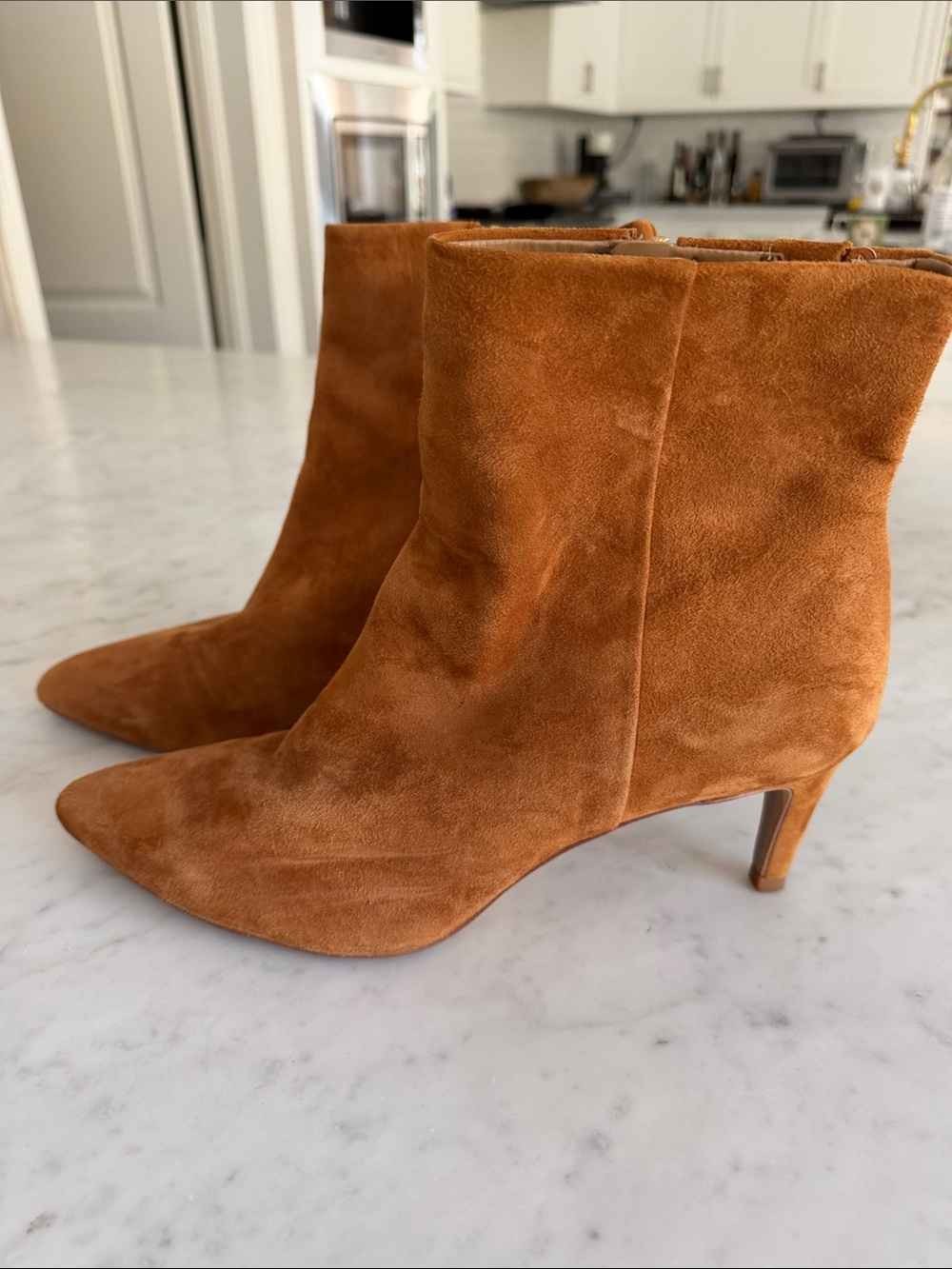 Seychelles Suede Pointed-Toe Ankle Boots in Cognac